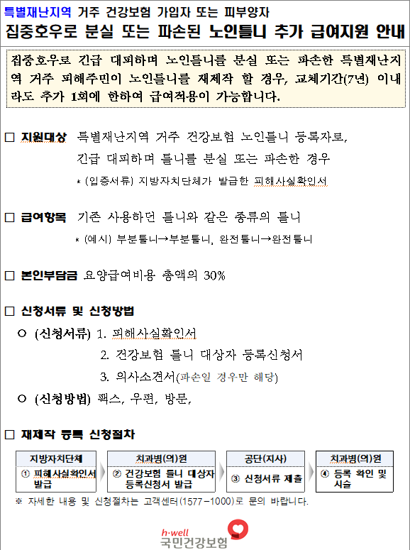 '특별재난지역 노인틀니 추가 급여지원' 안내1