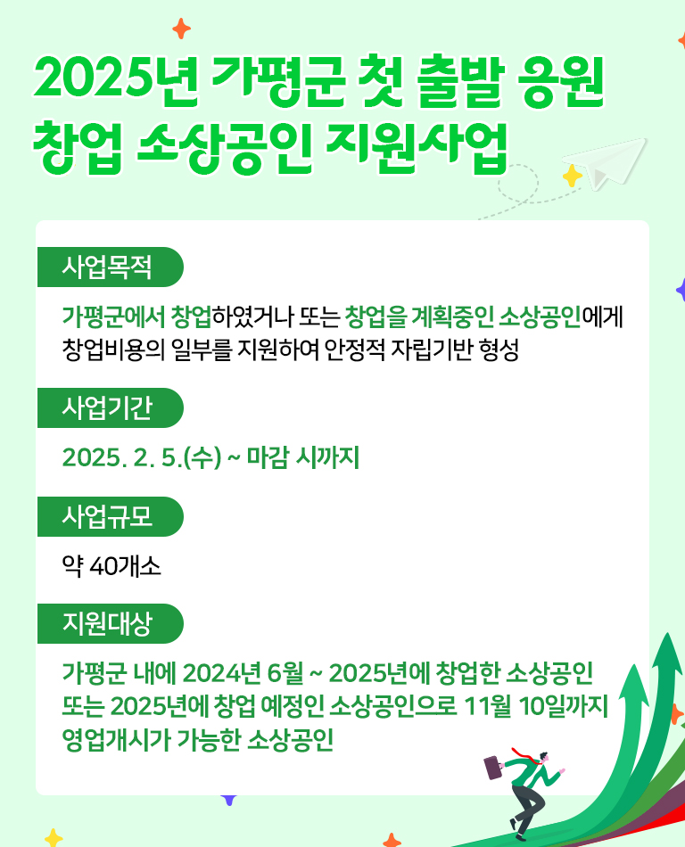 2025년 가평군 첫 출발 응원 창업 소상공인 지원사업 안내2