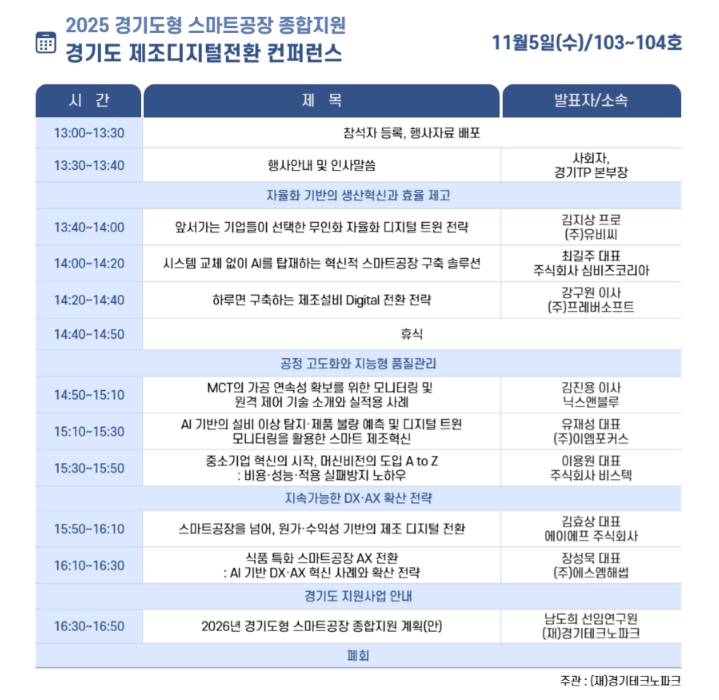 [경기테크노파크/제7회 SMATEC 연계행사] 경기도 제조 디지털 전환 컨퍼런스 개최(11.5. 수원컨벤션센터)0