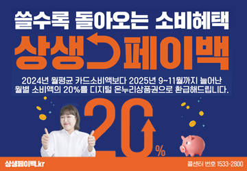 - 자격: 만19세 이상, 2024년 신용카드 또는 체크카드 사용실적이 있는 국민
- 방법: 9. 15. ~ 11. 30.까지 상생페이백 누리집(상생페이백.kr)에서 신청
- 소비액 인정처: 중소·소상공인이 운영하는 매장(존통시장, 동네마트, 식당, 미용실 등)     ※연 매출 30억원을 초과하는 매장도 포함